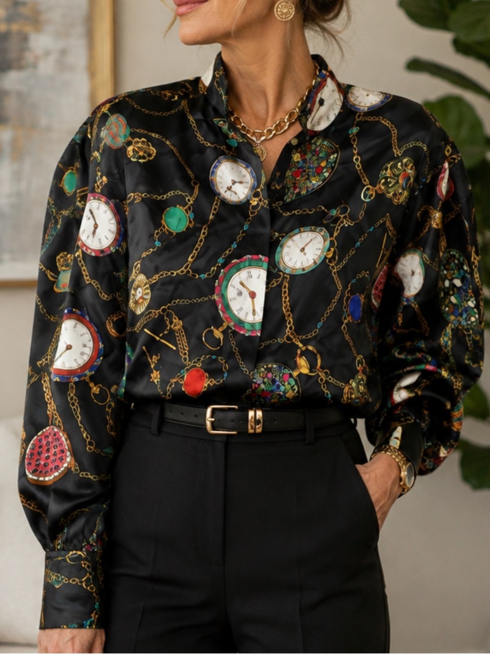 Vintage Nordstrom Town Square Silk Baroque Pocket Watch Chain Print Mobwife